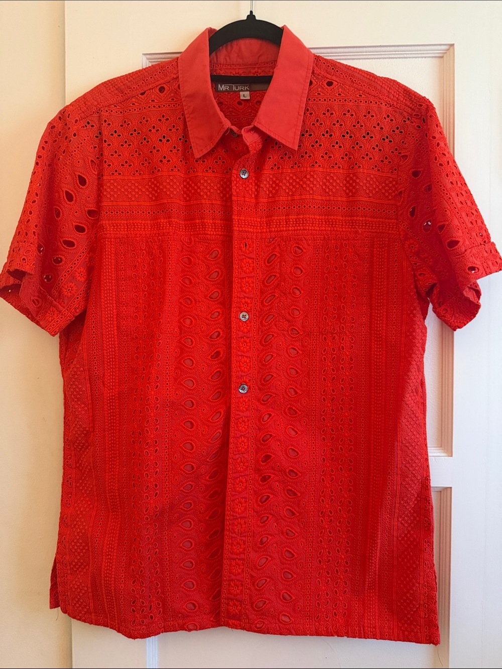 Mr. Turk Red Eyelet Short Sleeve Button-Down Shirt